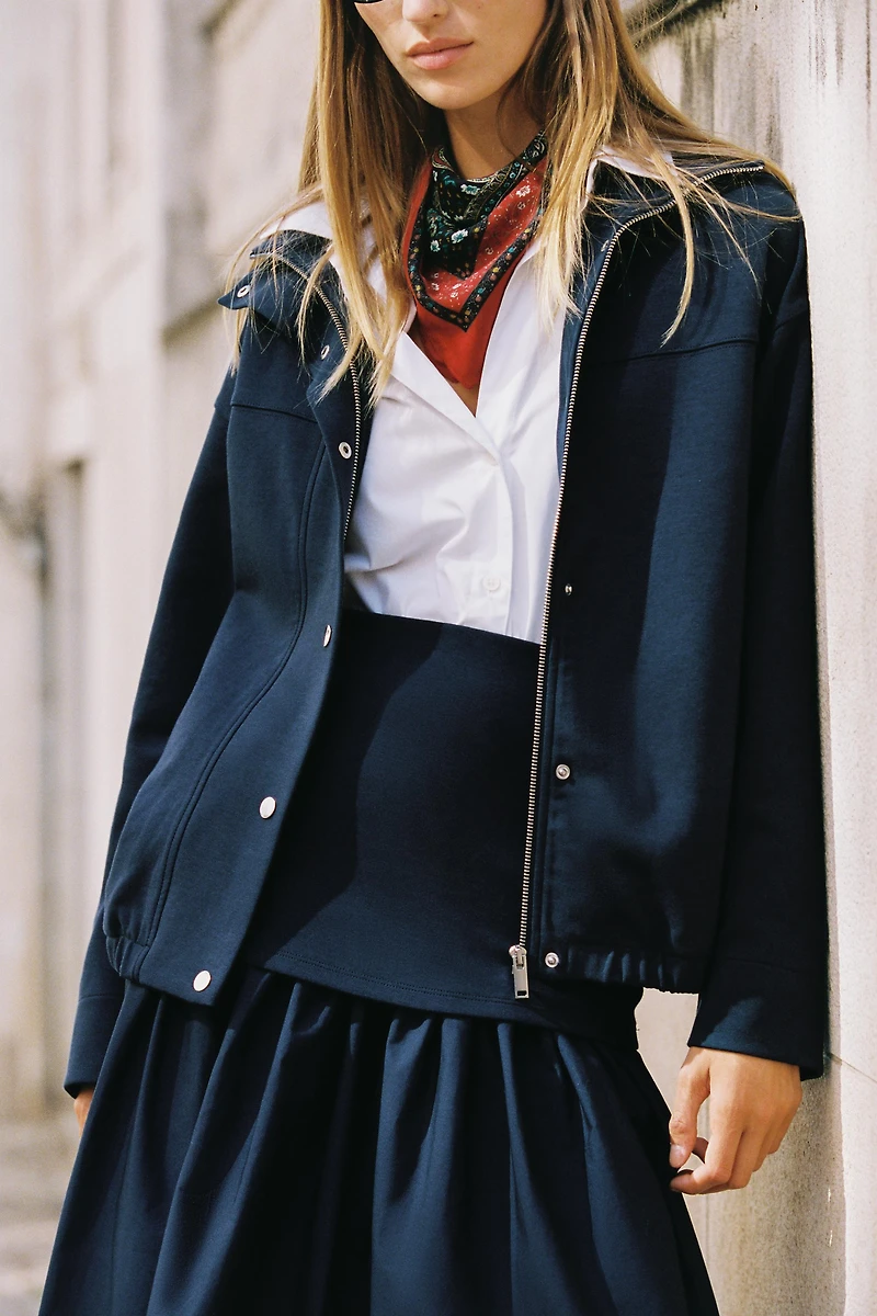 INTERLOCK HIGH-NECK BOMBER JACKET