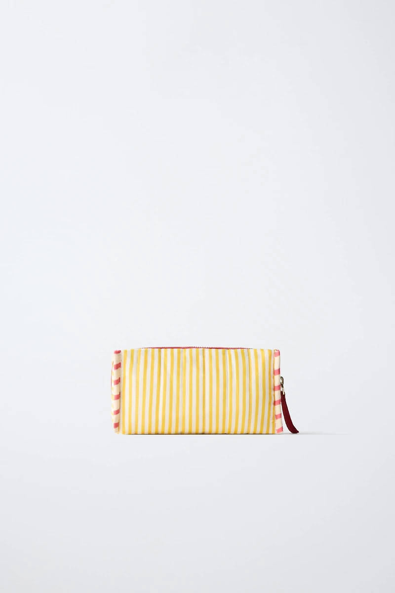 EMBROIDERED STRIPED COSMETICS BAG