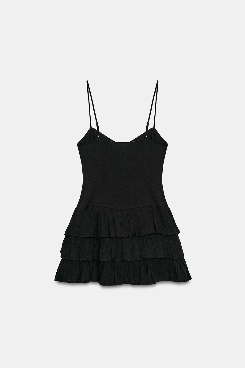 LACE-UP RUFFLE MINI DRESS