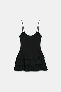 LACE-UP RUFFLE MINI DRESS