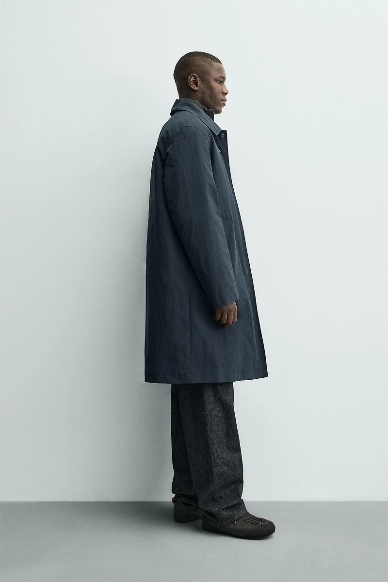 QUILTED TECHNICAL TRENCH COAT WITH FIREMAN CLASP