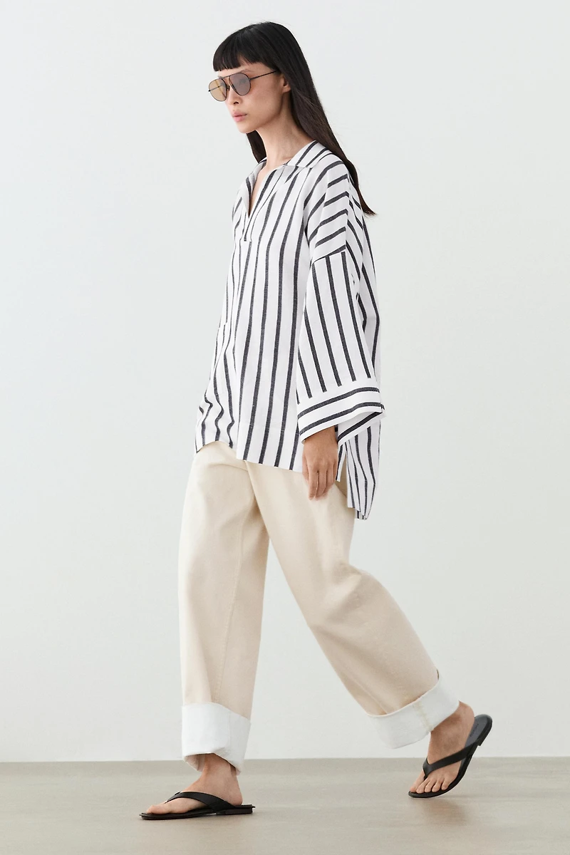 Striped oversize linen blend shirt