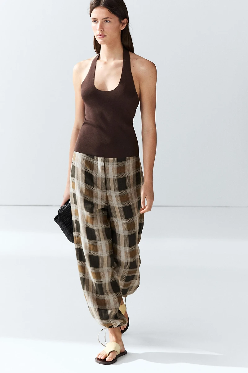 Check print sarouel trousers