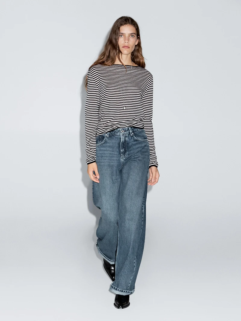 Striped long sleeve knit sweater