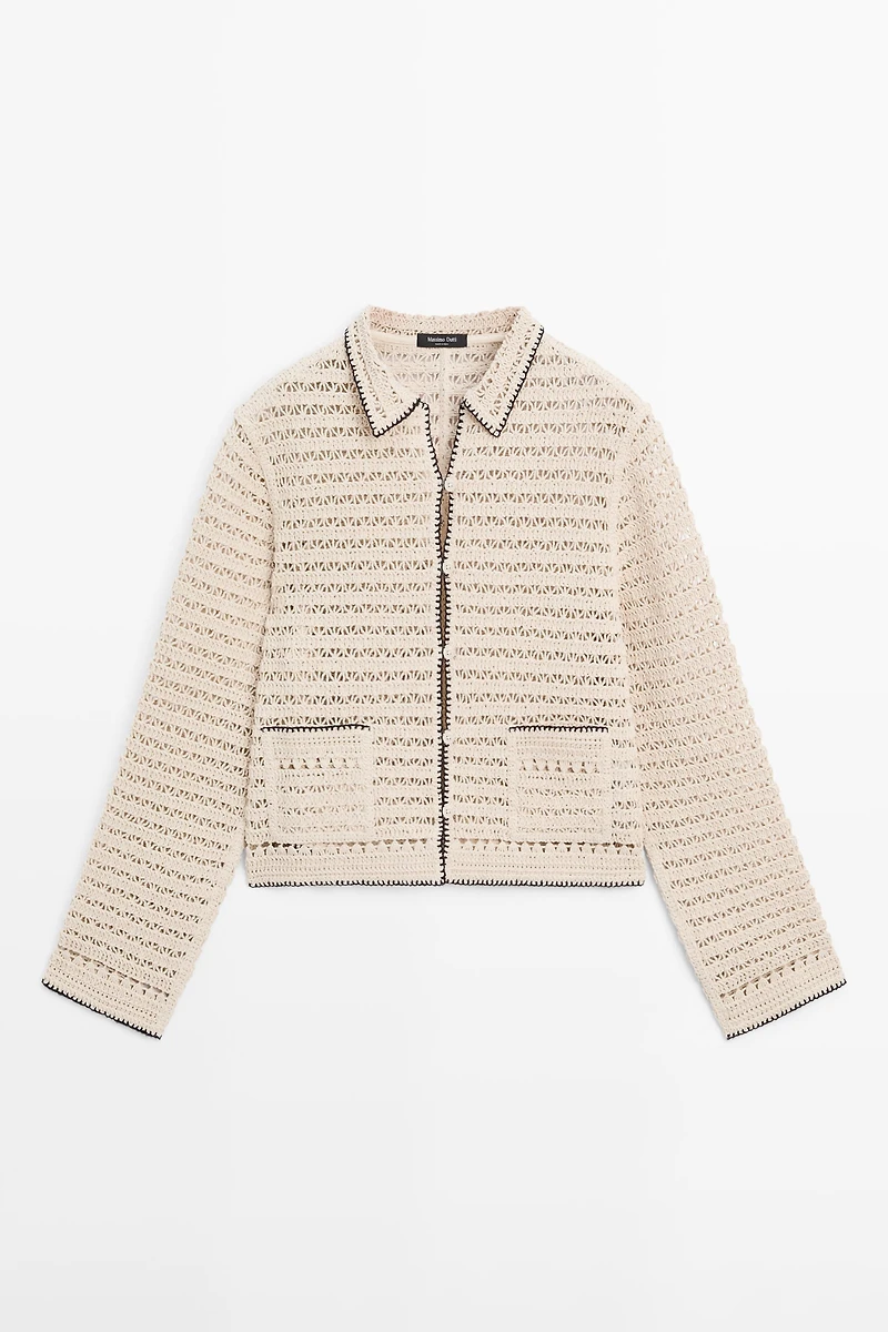 Contrast crochet knit cardigan