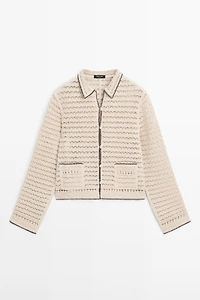 Contrast crochet knit cardigan