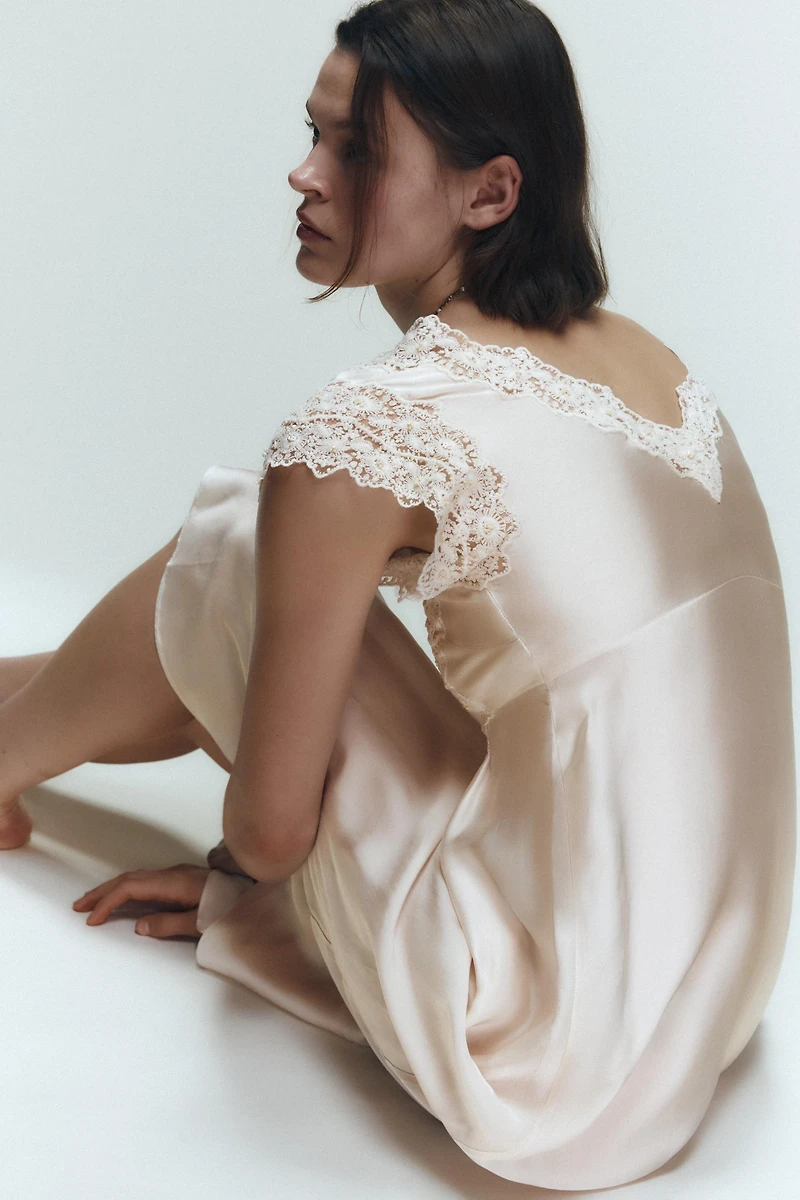 SATIN EFFECT LACE SLIP DRESS