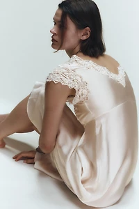 SATIN EFFECT LACE SLIP DRESS