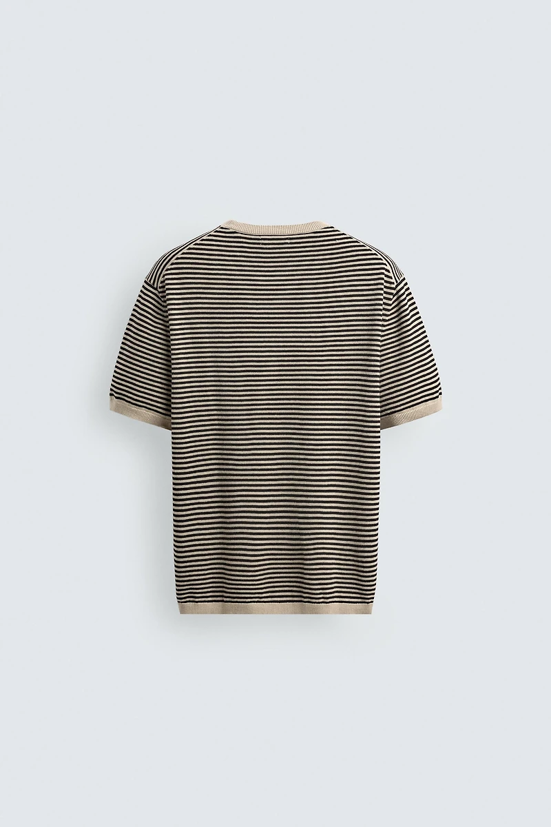 T-SHIRT EN POINT DE COTON ET LIN À RAYURES