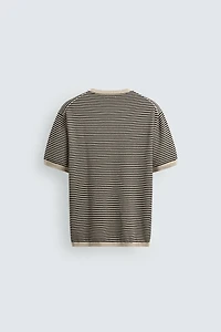 T-SHIRT EN POINT DE COTON ET LIN À RAYURES