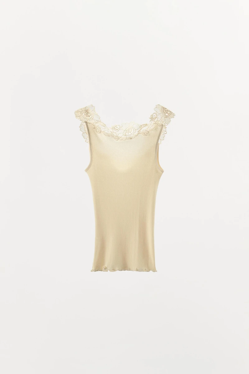 RIB KNIT LACE TOP