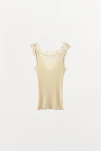 RIB KNIT LACE TOP