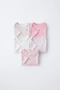 FIVE-PACK SHORT SLEEVE FLORAL & STRAWBERRY BODYSUITS