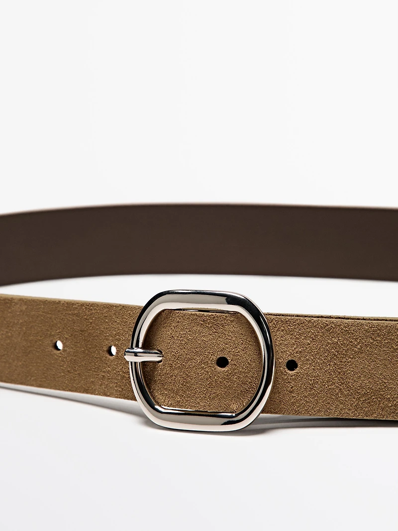 Split suede leather belt with oval buckle