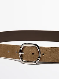 Split suede leather belt with oval buckle