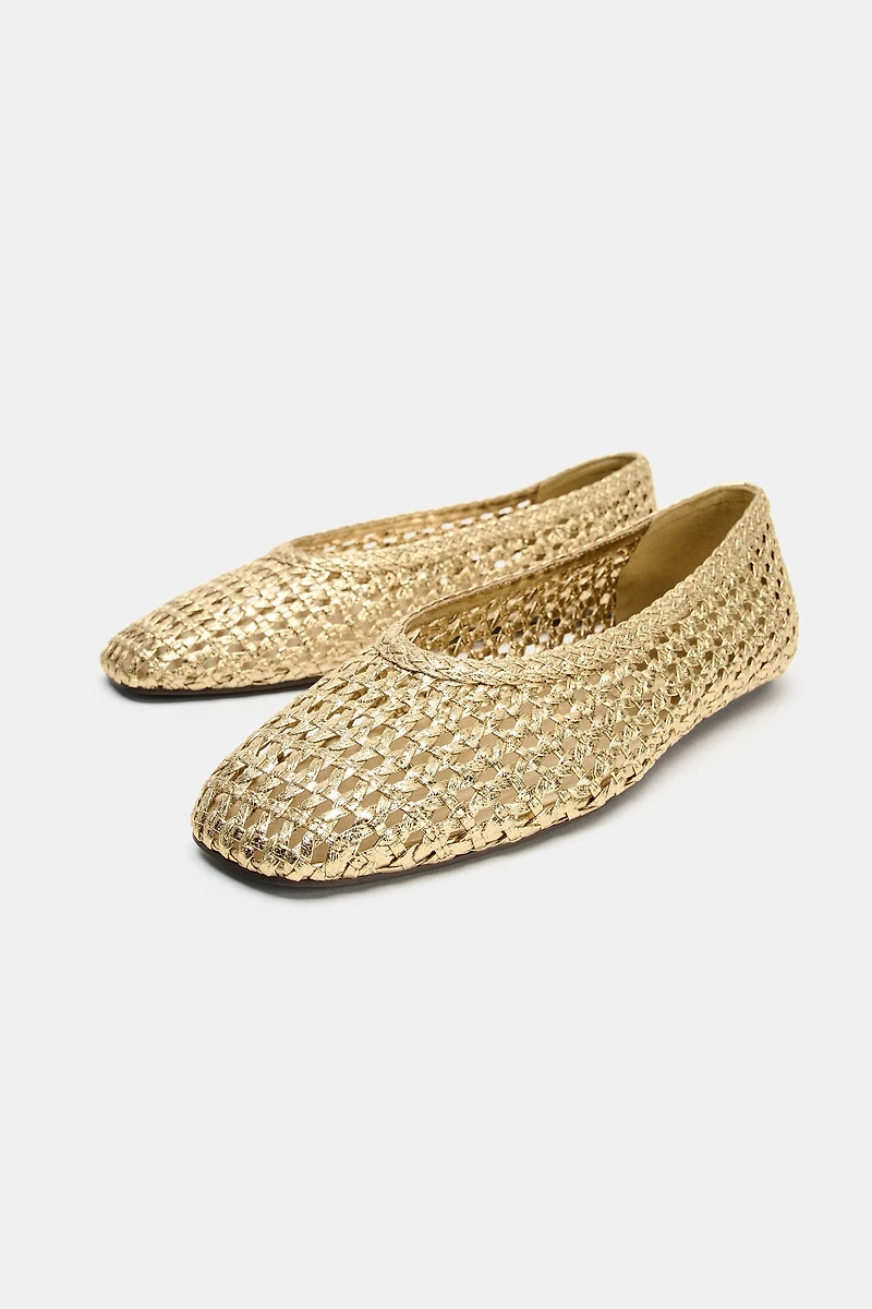 METALLIC WOVEN EFFECT BALLET FLATS