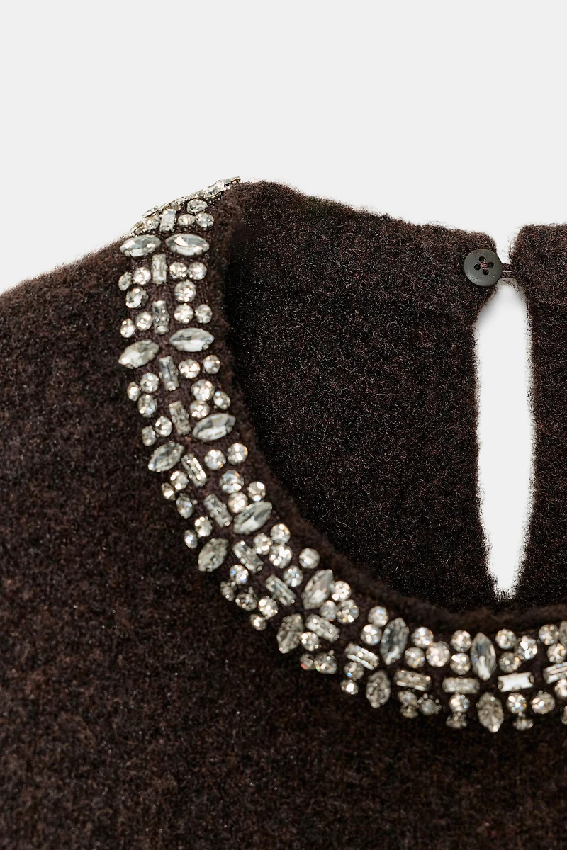 KNIT JEWELED BEAD COLLAR JUMPER