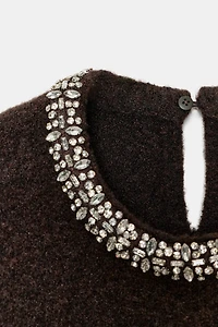 KNIT JEWELED BEAD COLLAR JUMPER