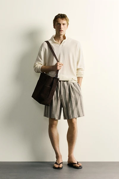 STRIPED JACQUARD PLEATED SHORTS