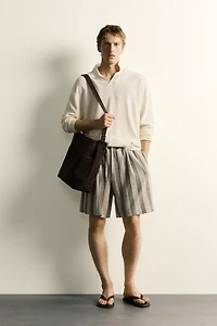 STRIPED JACQUARD PLEATED SHORTS