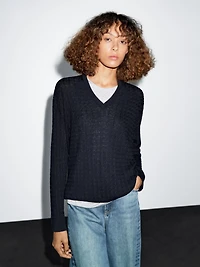 V-neck cable-knit sweater