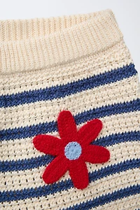 KNIT STRIPED SHORTS WITH FLOWER