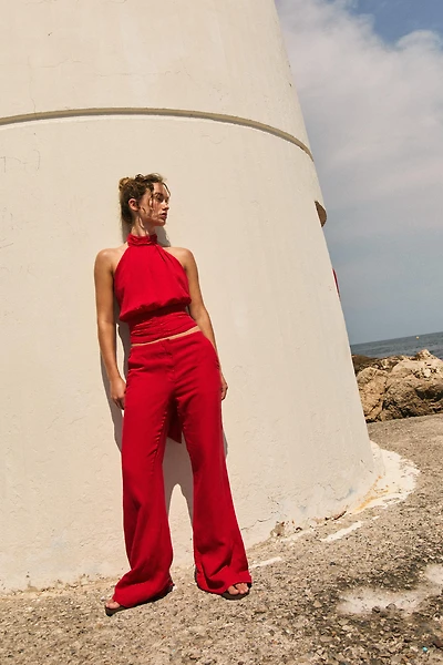LINEN BACK TIE HALTER TOP