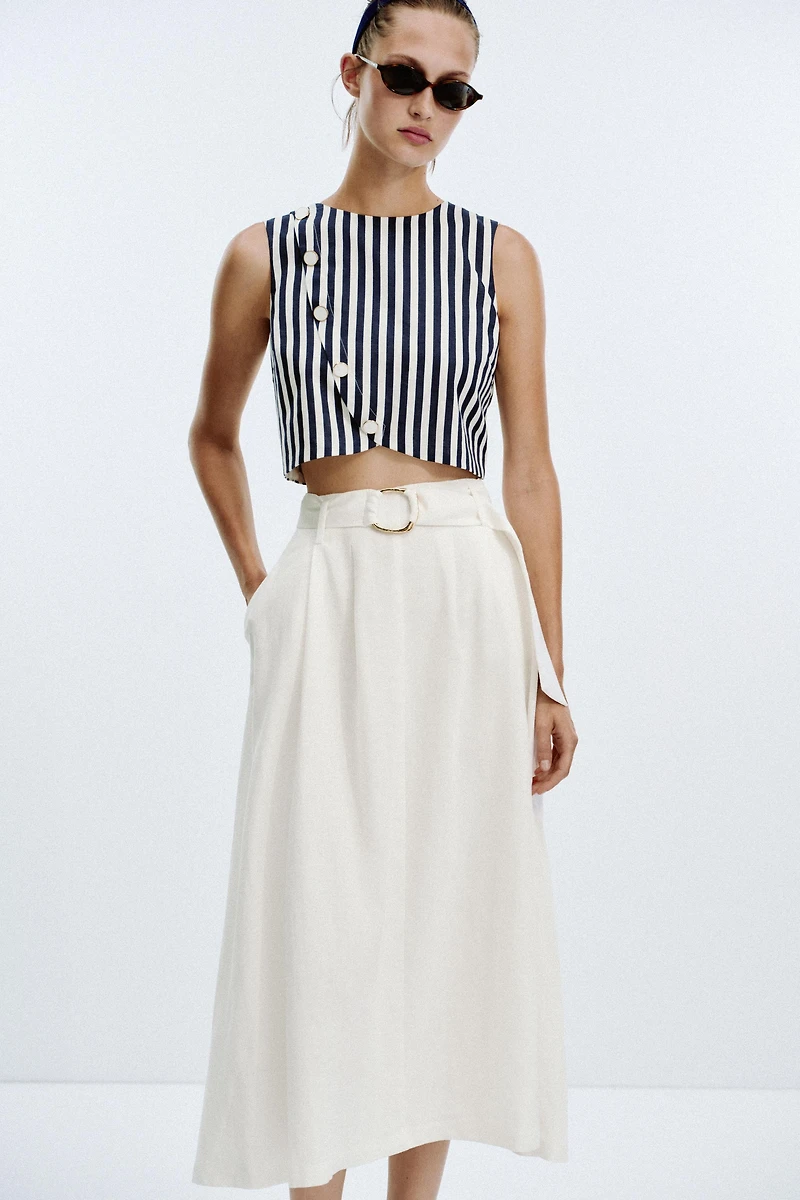 LINEN BELTED COMBINATION MAXI DRESS