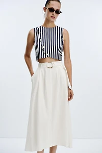 LINEN BELTED COMBINATION MAXI DRESS