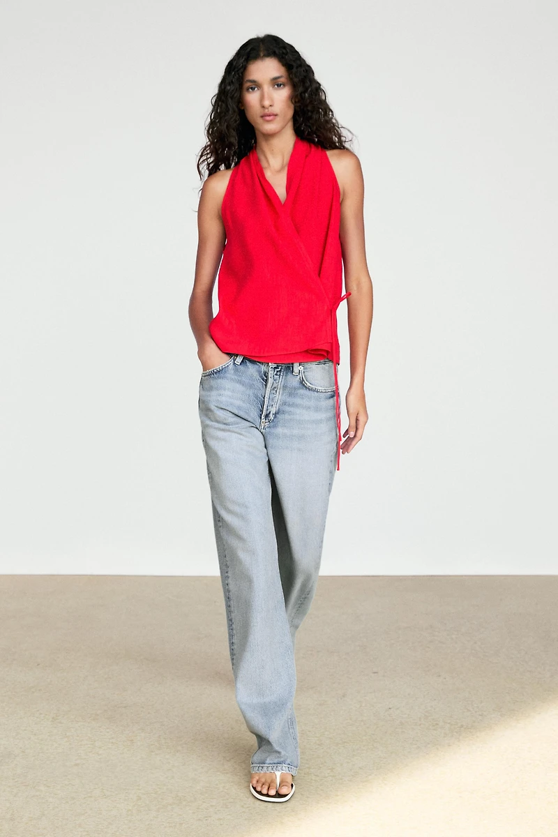 Linen halter top with tie detail