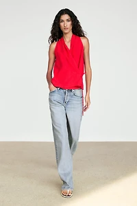 Linen halter top with tie detail