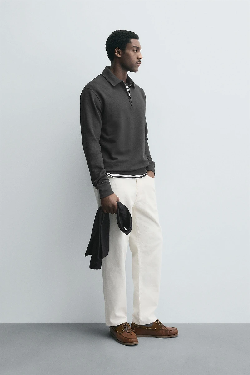 TEXTURED ZIP POLO SHIRT