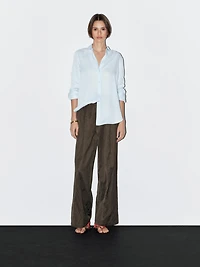 Wide-leg satin trousers with creased effect