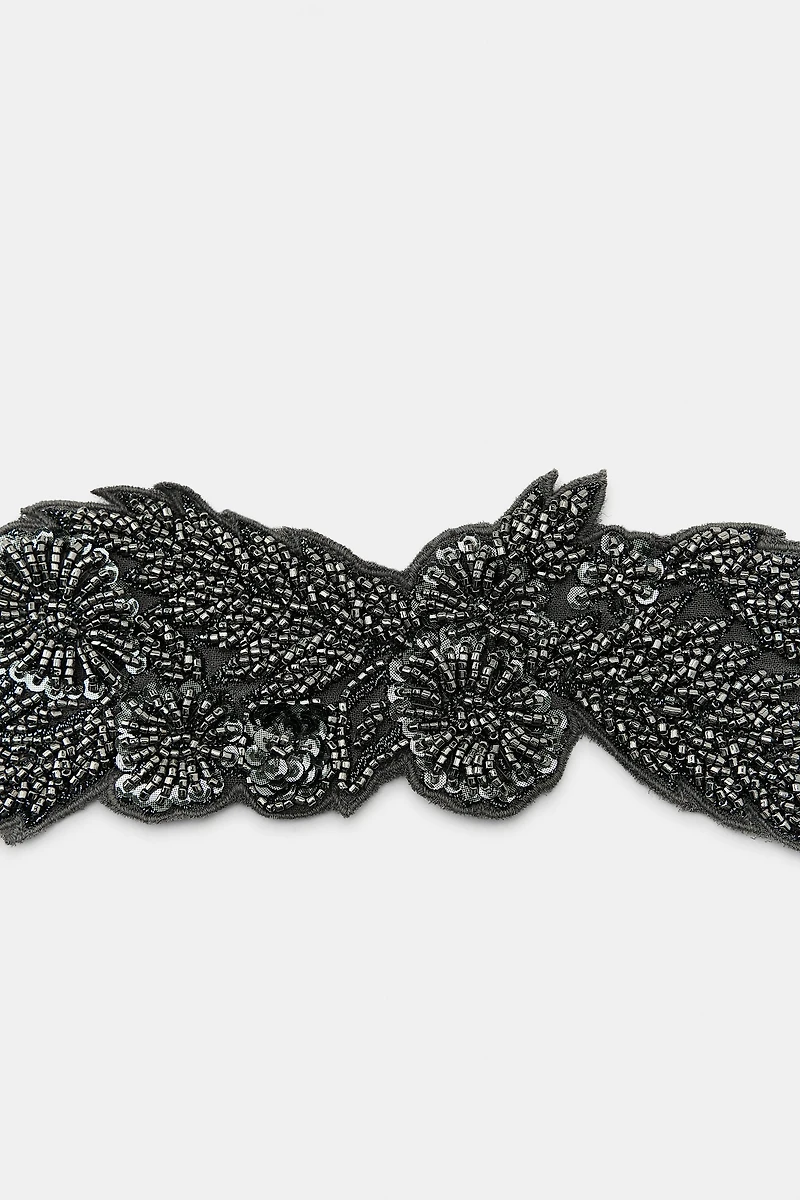 BEADED EMBROIDERED GEORGETTE BANDANA