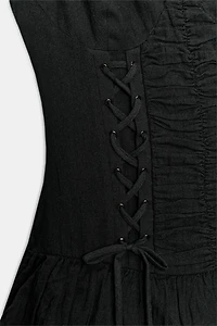 LACE-UP RUFFLE MINI DRESS