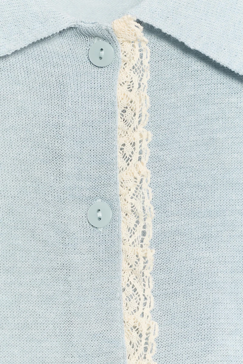 SHORT SLEEVE LACE TRIM CARDIGAN