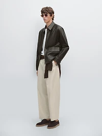 Distressed effect short nappa leather jacket
