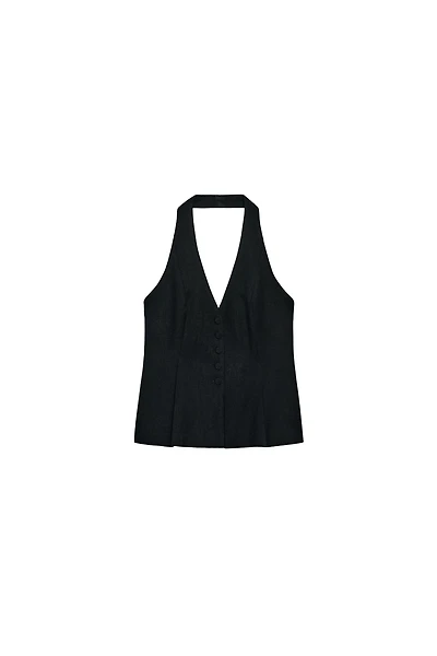 TOP GILET HALTER BOUTON RECOUVERT