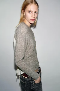 COMBINATION KNIT CARDIGAN WITH BELT