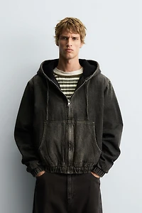 FLEECE LINED DENIM JACKET WITH HOODIE