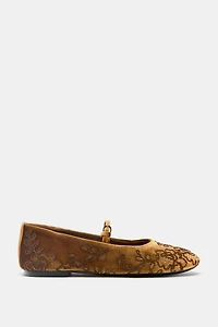VELVET-EFFECT EMBROIDERED BALLET FLATS