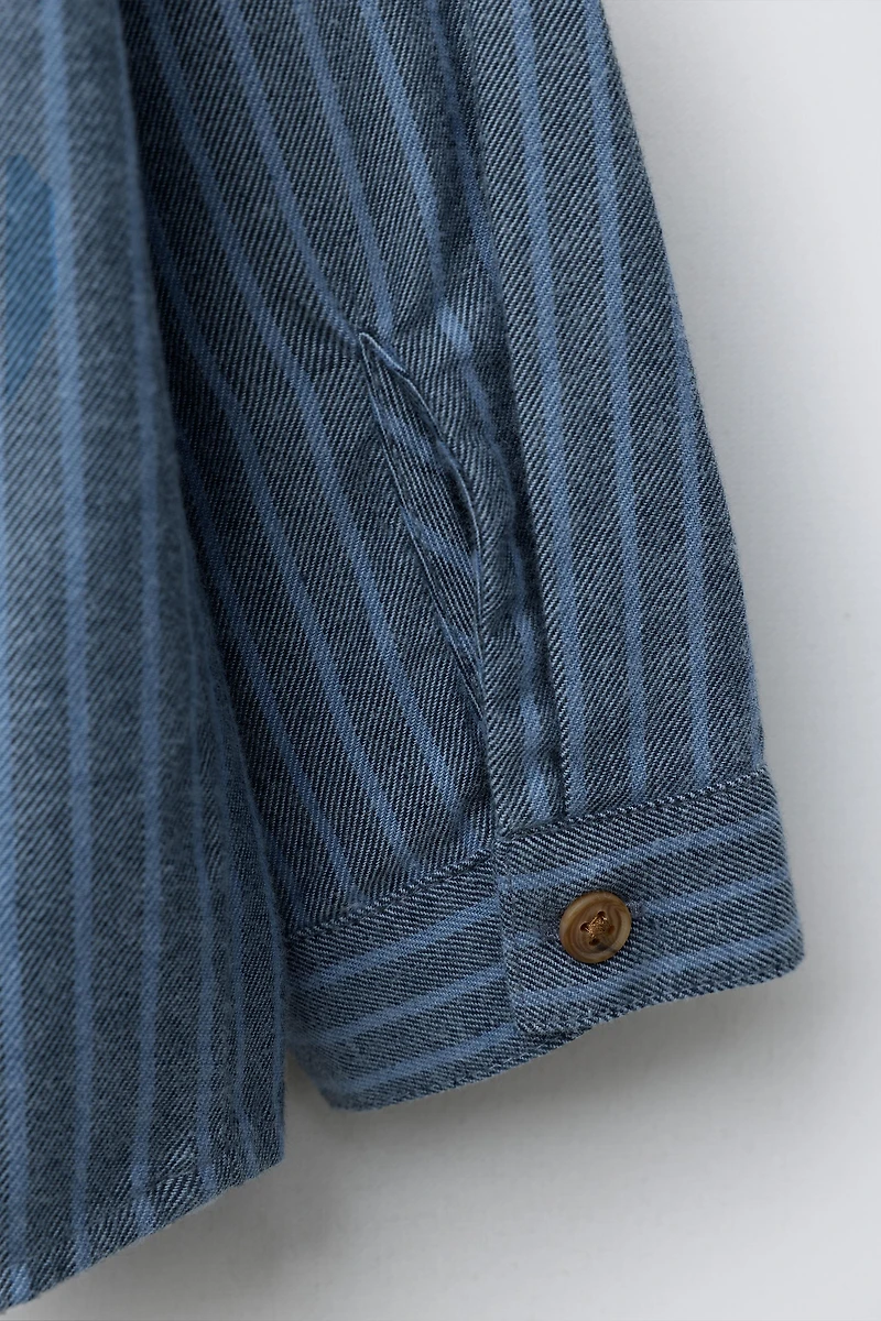 STRIPED MANDARIN COLLAR SHIRT