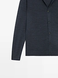 Wool knit cardigan with lapel collar