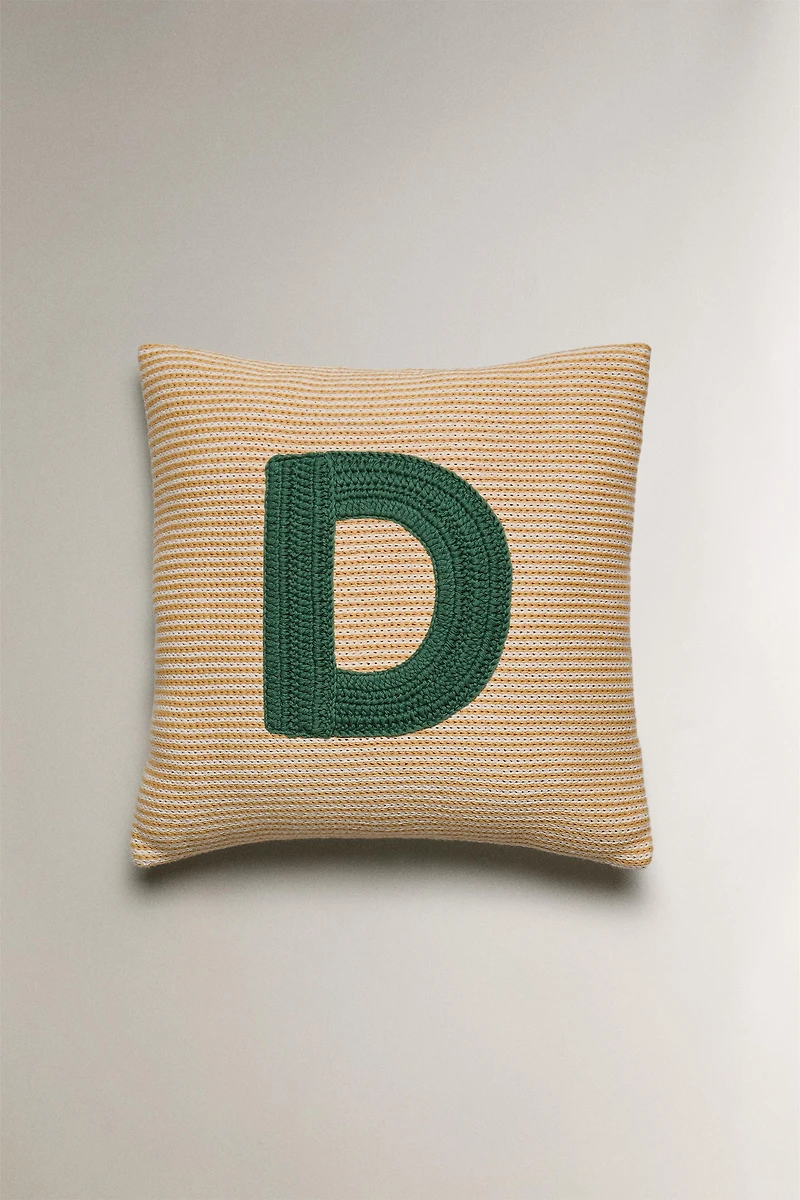 CHILDREN'S EMBROIDERED LETTER D THROW PILLOW