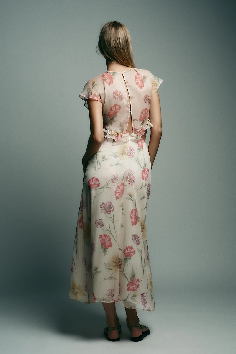 FLORAL PRINT CUT OUT MIDI DRESS