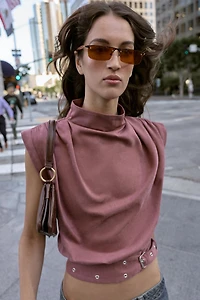 FAUX SUEDE BUCKLE TOP