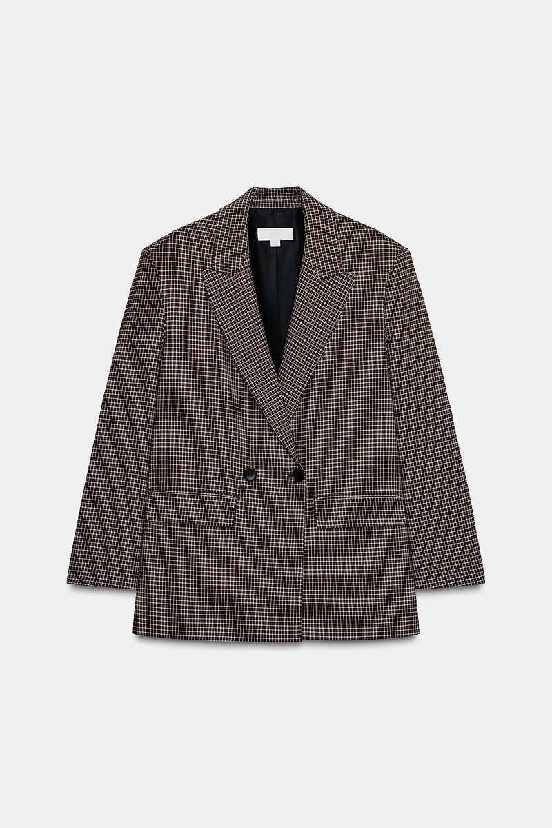 VESTE OVERSIZE À BOUTONNAGE CROISÉ ET CARREAUX