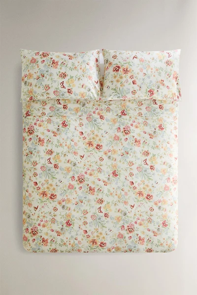 HOUSSE DE COUETTE SATIN IMPRIMÉ FLEURS