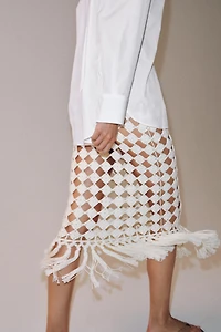 CROCHET FRINGED KNIT SKIRT