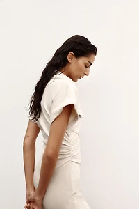 RUCHED WAIST MIDI DRESS